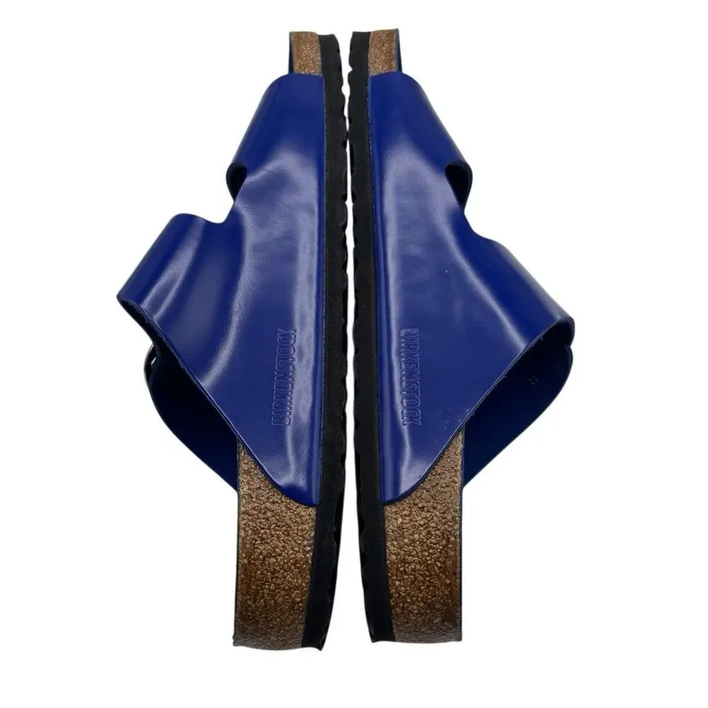 Birkenstock Arizona Big Buckle Natural Leather Patent High Shine Cobalt L-11 M-9 - Picture 6 of 9